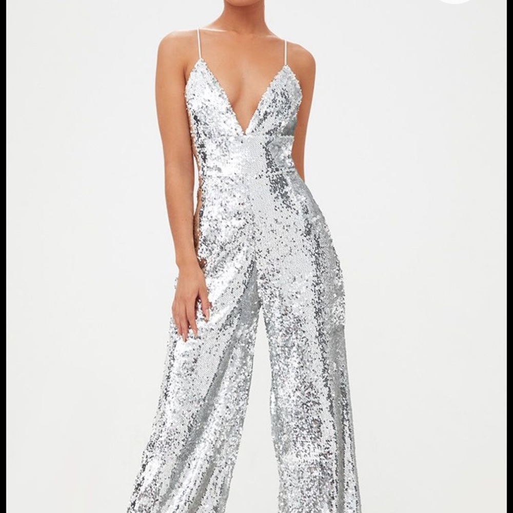 Pretty Little Thing Silver Sequin Jumpsuit